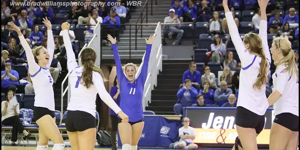 Creighton Volleyball celebrates a point
