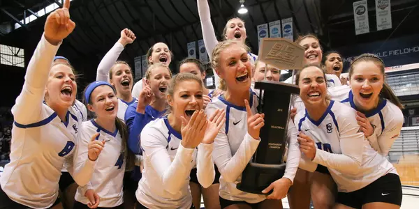 vbcelebrate celebrate vbhuddle huddle title big east champ dimke