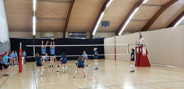 Action shot of Creighton VB vs. Slovenia National Team