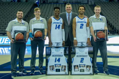 Creighton 2018 MBB Senior Day: Stefano Tarantolo, Josh Martin, Kaleb Joseph, Greg McDermott, Connor Cashaw, Will Schademann