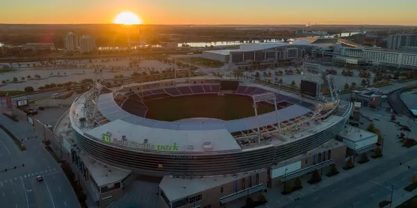 Sunrise over Iowa and the Bob Kerrey pedestrian bridge