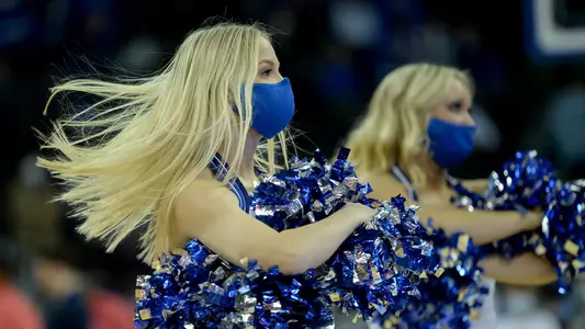 Jan 19, 2022; Omaha, Nebraska, USA;  The Creighton Bluejays dance team performs during a break in the game against the St. John's Red Storm in the first half at CHI Health Center Omaha. Mandatory Credit: Steven Branscombe-USA TODAY Sports