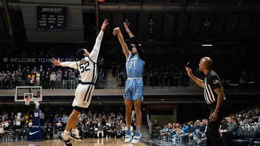 Creighton Bluejays guard Rati Andronikashvili (21) shoots the ball against Butler Bulldogs guard Jair Bolden (52) on Wednesday, Jan. 26, 2022, at Hinkle Fieldhouse in Indianapolis. Butler Bulldogs defeated the Creighton Bluejays, 72-55.
Ncaa Butler Bulldogs Vs Creighton Bluejays