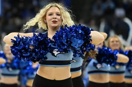 Jan 14, 2023; Omaha, Nebraska, USA;  The Creighton Bluejays dance team performs during a break in the game against the Providence Friars in the second half at CHI Health Center Omaha. Mandatory Credit: Steven Branscombe-USA TODAY Sports