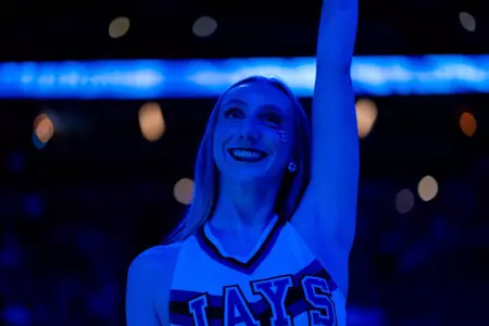 Creighton Dance Team member pumps up the crowd during pregame activities