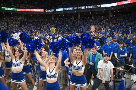 Feb 20, 2024; Omaha, Nebraska, USA; Creighton Bluejays fans celebrate duriing the game against the Connecticut Huskies late in the second half at CHI Health Center Omaha. Mandatory Credit: Steven Branscombe-USA TODAY Sports