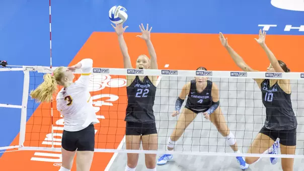 Creighton Bluejays volleyball on August 29 at the Sanford Pentagon against the Minnesota Golden Gophers in Sioux Falls, South Dakota.