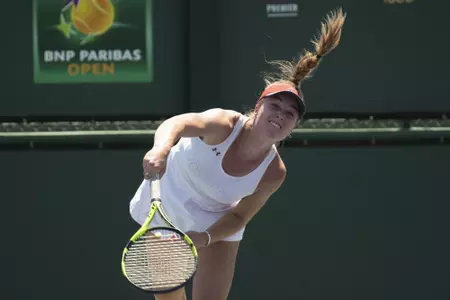CSUN?s Emma Roenholt during 2019 Big West Tennis Championships Day 2 at Indian Wells Tennis Garden on Friday, April 26, 2019 in Indian Wells, California. (Photo/Josh Barber)