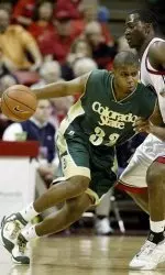 Colorado State's Stephan Gilling dribbles past UNLV's Gaston Essengue during the first half. (AP Photo)
