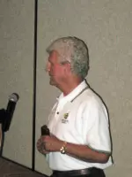 Norm Warner, the top fundraiser for 2007, speaks to the group
