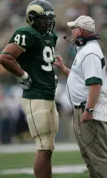 Tommie Hill, with CSU defensive coordinator Larry Kerr, capitalized on a tryout invitation this weekend