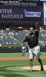Fairchild, a southpaw, showed an unusually high velocity for a ceremonial first pitch Thursday but was relieved that he completed it and didn't wind up on SportsCenter.