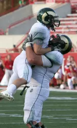 Gdowski lifts Matt Yemm after a touchdown