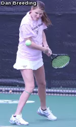 Senoir Caitlin Fluegge battled a tough loss at No. 1 singles, falling 6-4, 6-1