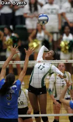 Senior Brieon Paige paced CSU with 10 kills and eight blocks on .625 hitting in Sunday's win.