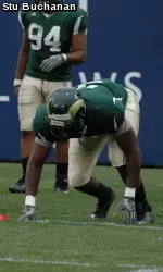 C.J. James had six sacks during Sunday's scrimmage