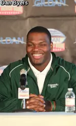 Barrett talking with the media at the Gildan New Mexico Bowl