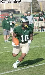 Jasen Oden, who wore No. 10 on Tuesday, practiced for the first time at running back