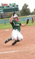 Danielle Wikre (above) and Haley Hutton each drove in four runs in CSU's come-from-behind win over Indiana State on Saturday, which was the 100th of Head Coach Jen Fisher's career.