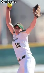 Junior Holly Reinke collected two RBI at the plate while earning the victory in the circle.