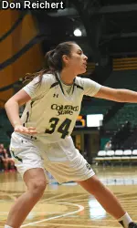 Senior forward Alana Arias registered her first career double-double with 14 points and 10 rebounds.