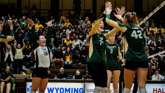 Rams celebrate vs. Wyoming