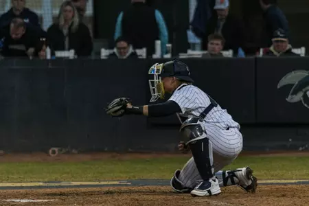 Charleston, S.C. — Charleston Southern catcher Lucas Pringle (5) in Division 1 men’s baseball action between Charleston Southern University and Bucknell University on February 13, 2026, at Charleston Singleton Baseball Complex.
(Mandatory Credit: Arthur Ellis Photography)