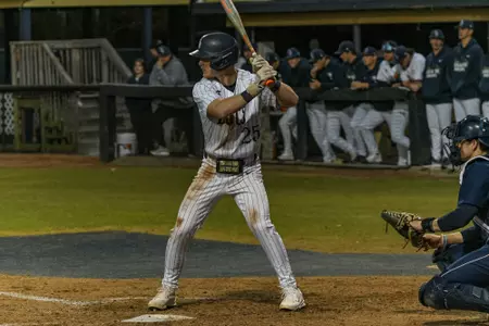 Charleston, S.C. — Charleston Southern outfielder Caden Wolfley (25) at bat in Division 1 men’s baseball action between Charleston Southern University and Bucknell University on February 13, 2026, at Charleston Singleton Baseball Complex.
(Mandatory Credit: Arthur Ellis Photography)