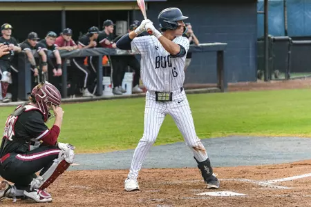 Charleston, S.C. — Charleston Southern infielder Nathan Martinez (6) at bat in Division 1 men’s baseball action between Charleston Southern University and Elon University on February 20, 2026, at Charleston Singleton Baseball Complex.
(Mandatory Credit: Arthur Ellis Photography)