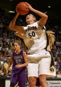 Colorado center Tera Bjorklund (50) goes