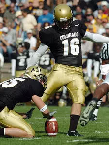Colorado's Mason Crosby kicks a field