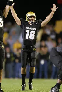 Colorado kicker Mason Crosby celebrates