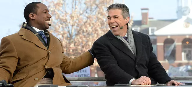 Desmond Howard and Chris Fowler on the set of College GameDay.