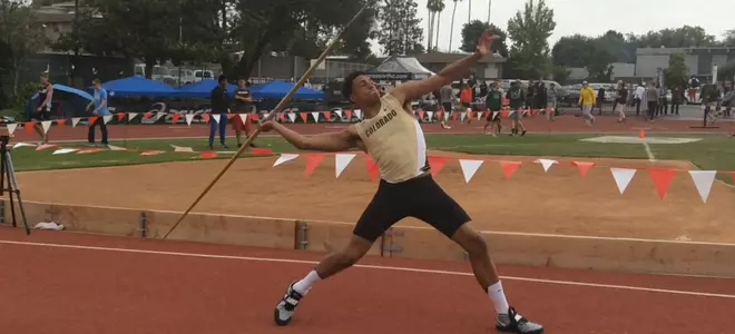 Isaiah Oliver competes in the javelin portion of the decathlon.
