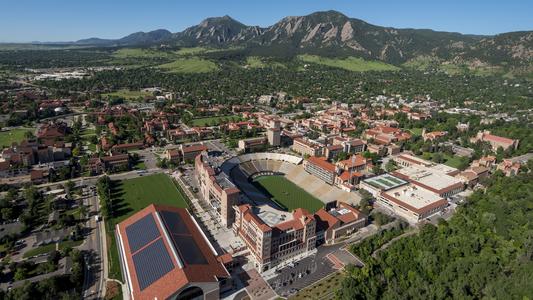  2016 Aerial photography over Boulder and the CU Bouder campus. (Photo by Glenn Asakawa/University of Colorado)
