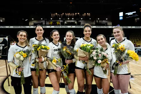 The Buffs celebrate their careers prior to the match on senior day