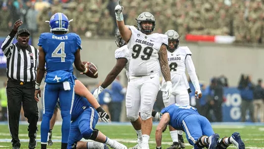 Jalen Sami celebrates CU fumble recovery