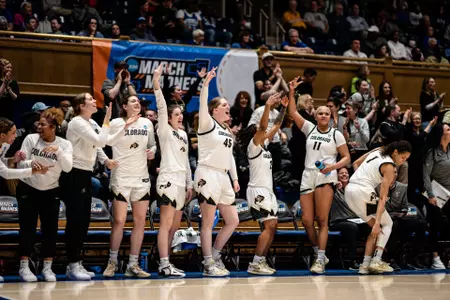 Colorado bench celebrates at NCAA Tournament vs MTSU