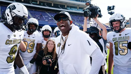 Deion Coach Prime Sanders celebrates the win