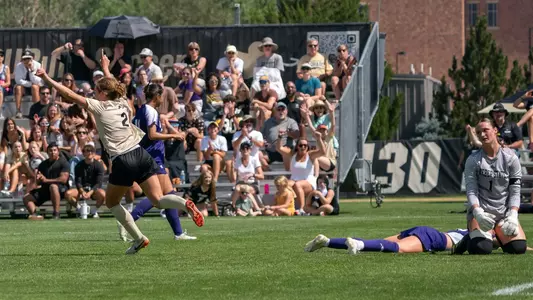 Ava Priest Celebrates a Goal Against Weber State
