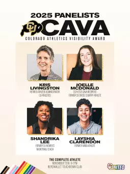 Panelists from the 2025-2026 Colorado Athletics Visibility Award panelists are pictured. The panelists include (from top left, to top right, to bottom left, to bottom right) Panelists include former CU athletics administrator Kris Livingston, former CU student-athlete Joelle McDonald, former CU women’s basketball coach Shandrika Lee, and former WNBA player Layshia Clarendon.