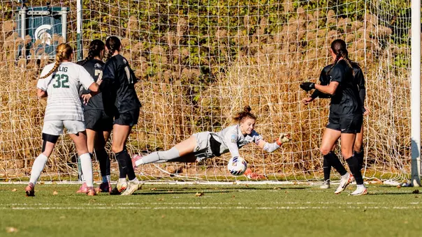 Jordan Nytes makes a save at Michigan State