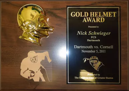 Schwieger Earns Third Gold Helmet Award of His Career
