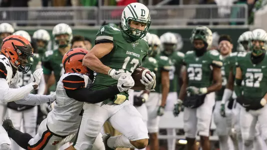 Jared Gerbino trying to break free from a Princeton tackler, Nov.