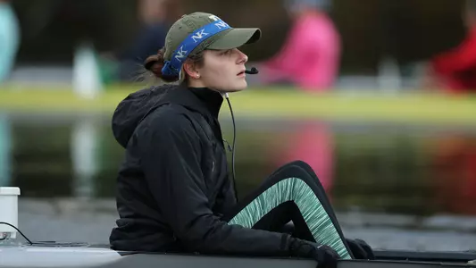Mikayla Hubner coxing the women's crew boat