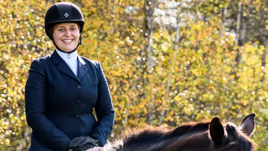 Nancy Curtis on a horse at Morton Farm
