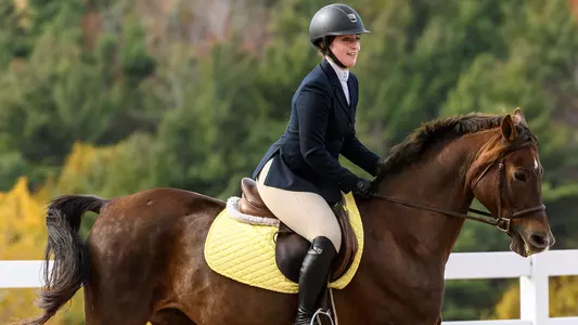 Shira Hornstein on a horse at Morton Farm