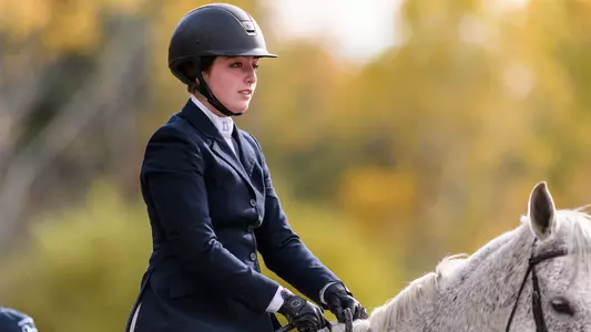 Shira Hornstein on a horse at Morton Farm