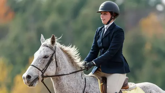 Shira Hornstein on a horse at Morton Farm