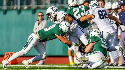 Landon McDermott football action against Yale